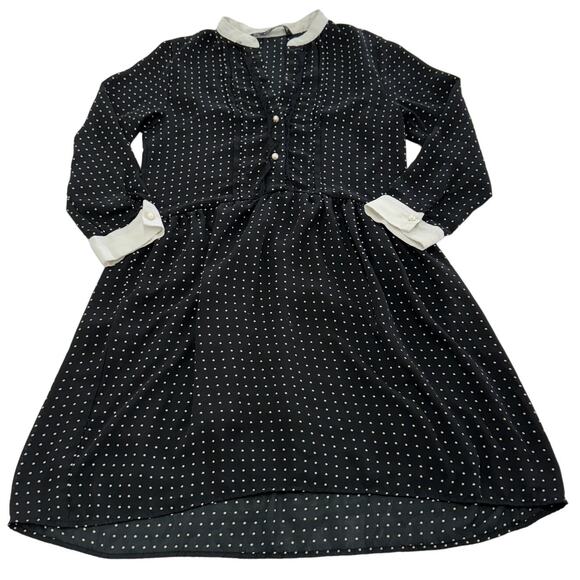 Zara Dress Womens X Small Black White Polka Dot Button Shift Oversized - Picture 2 of 9